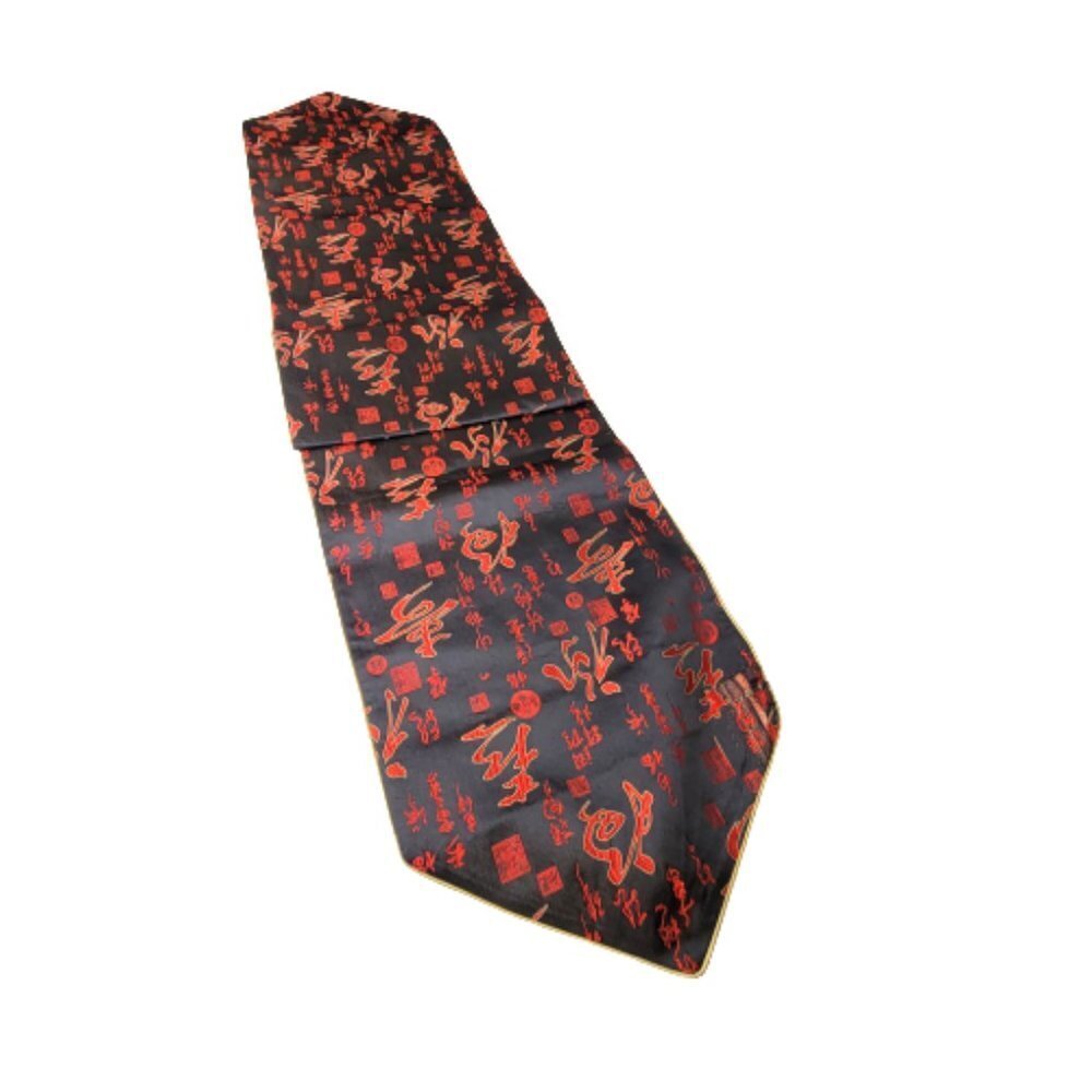 Red and Black Chinese Characters Print Rectangular Table Runner